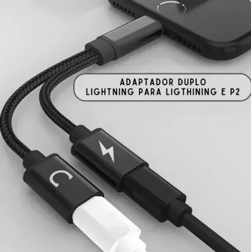 Adaptador Duplo Lightning P2 Fone Carregador Para iPhone