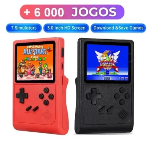 Console Portátil Tela 3.0 com 7 Simuladores +6000 Jogos Pokemon Mário Donkey Kong ETC