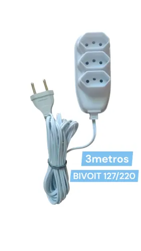 Extensão Eletrica 3 tomadas 3 metros Bivolt 127/220