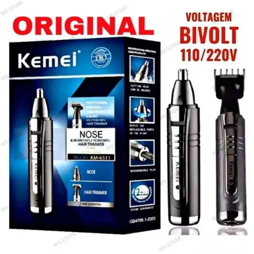 Maquina Acabamento Barba Cabelo Tirar Pelos Nariz Orelha 2 em 1 Kemei Original km-6511