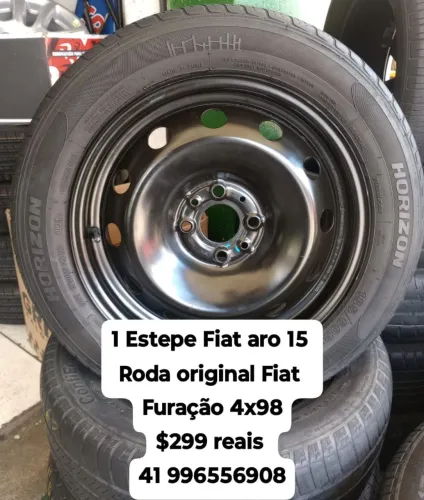 Estepe Fiat aro 15 roda e pneu pronto. Furação 4x98 original Fiat. Aceito cartão