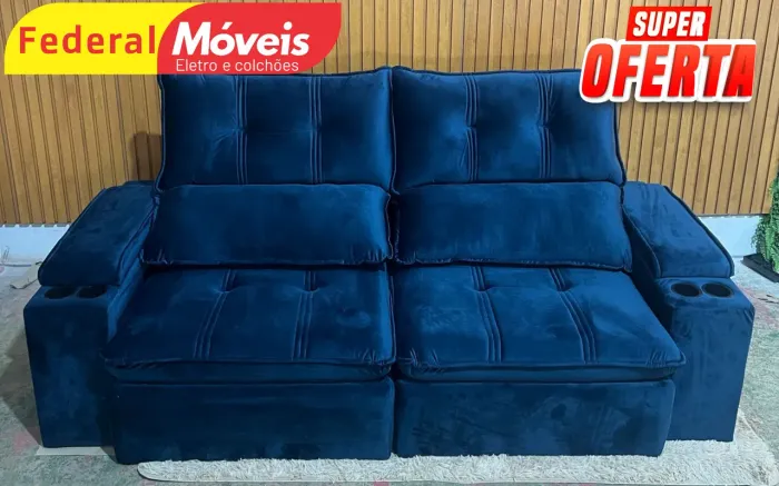 Sofá Retrátil Molas Espirais 2,24m Confortável - Fazemos Entregas 