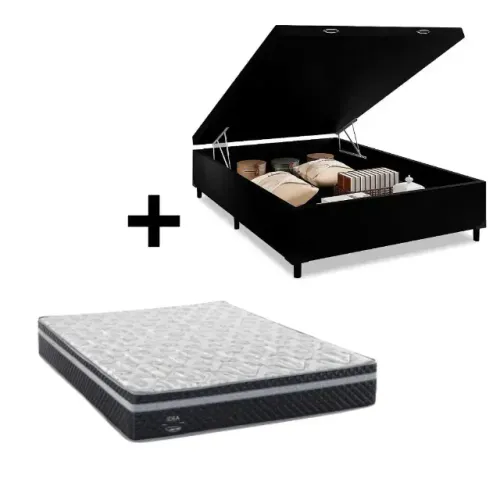 Conjunto:  Box com Baú + Colchão Herval Zafira - Molas Ensacadas - Casal 138X188x68