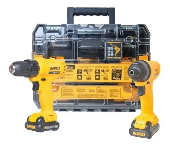 Combo Furadeira Parafusadeira Impacto 12v Dck201c2 Dewalt Amarelo