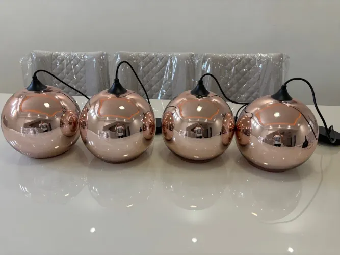 4 Luminárias Pendentes Rose Gold vidro 