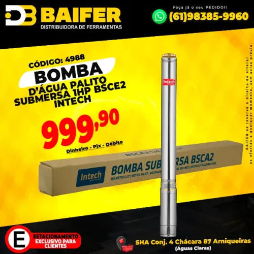 Bomba Dágua Palito Submersa 1Hp Bsce2 Intech