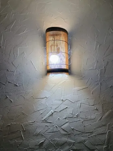 Luminária de parede arandela rustica telinha de bambu oval artesanal decoração sala quarto