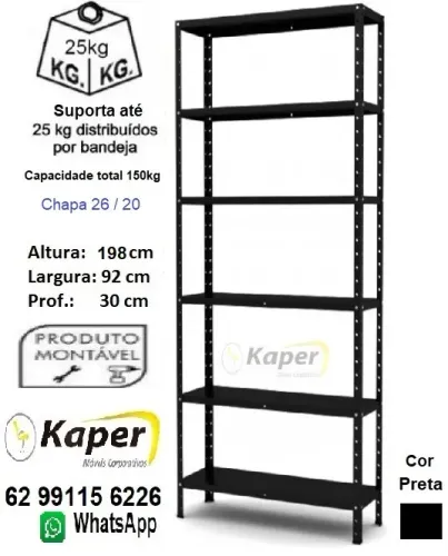 Estante de Aço Preta - 198cm x 92cm x 30cm ( novo ) promoção