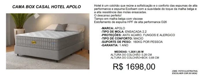 Cama Box linha HOTEL com molas enscadas - colchão pode usar dos dois lados- Entrega Gratis