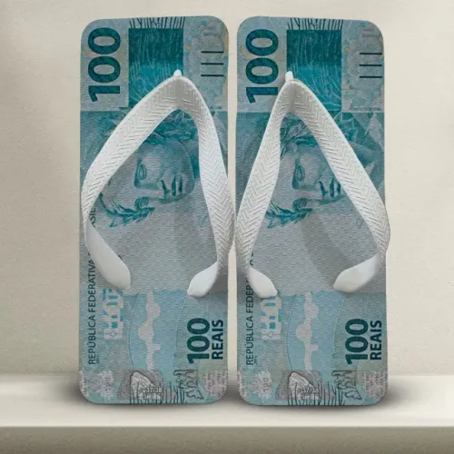 Chinelo Quadrado Masculino estampa 100 Conto - Sandália Confortável - Presente Divertido