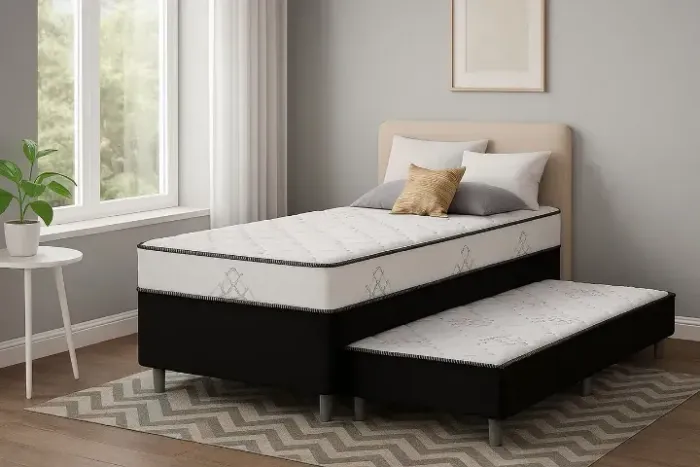 Cama Box Solteiro com Auxiliar 88X188X52