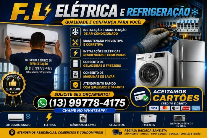 Técnico em Ar-Condicionado, Elétrica, Geladeiras e Máquinas de Lavar | Baixada Santista