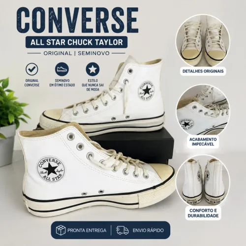Tênis Chuck Taylor All Star Cano Alto Branco Branco e outro verde água ( 38)