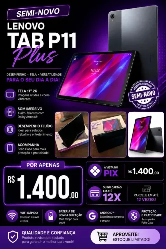 Tablet Lenovo p11 plus 1400 semi novo