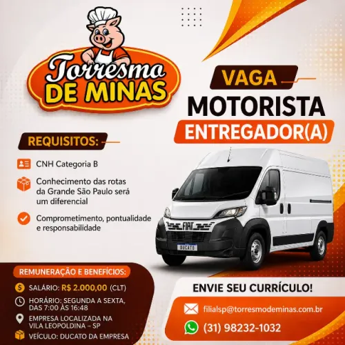 VAGA: MOTORISTA ENTREGADOR(A)