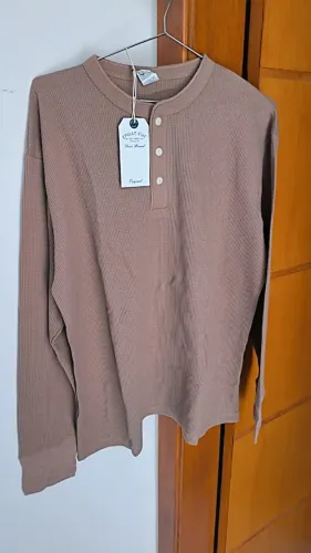CAMISETA HENLEY MANGA LONGA MARROM - 3XL SKINNY