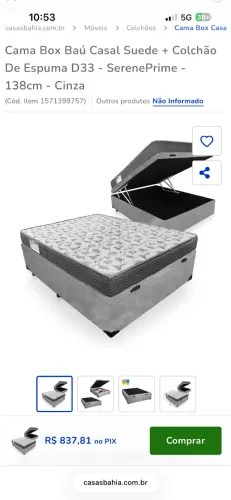 Cama Box Baú Casal Suede + Colchão De Espuma D33 - SerenePrime - 138cm - Cinza