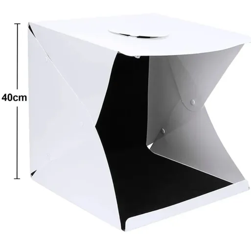 Mini estúdio fotográfico, 40 cm, led, 2 fundos, dobrável, portátil, 127/220v