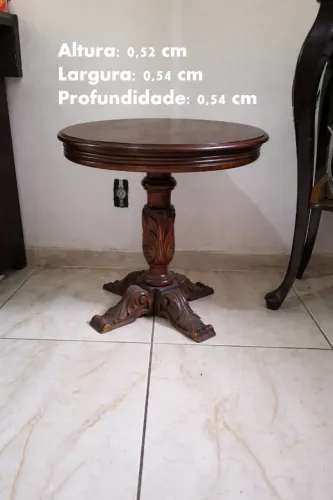Mesa Lateral de Canto Clássica - Madeira Nobre Entalhada (Estilo Colônia/Império)
