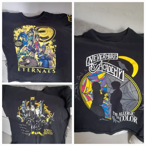 Conjunto de camisas Piticas originais exclusivas O senhor dos Anéis, Eternos e Wandinha