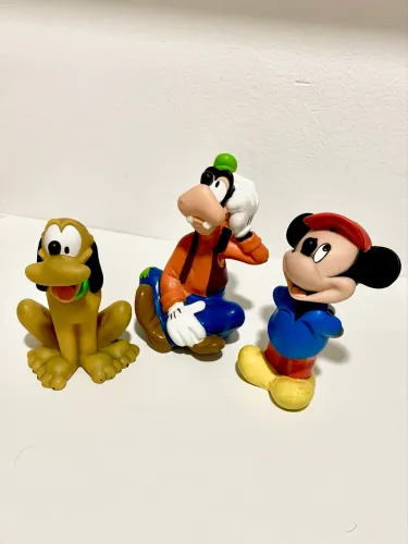 Mickey, Pateta e Pluto - bonecos antigos Disney 