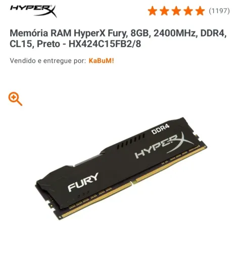 Memória DDR4 Hyper x Fury 8 GB 2400 MHz