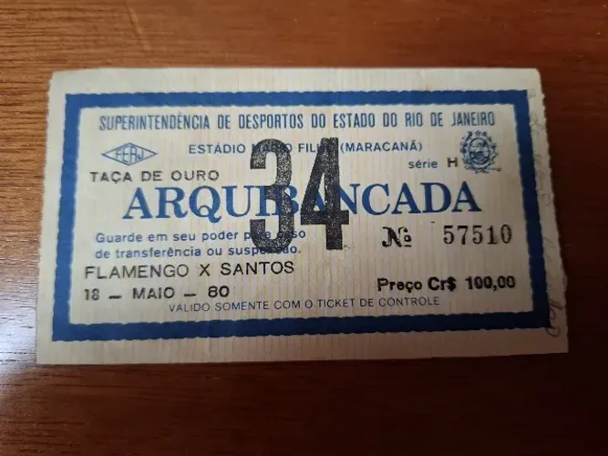 Ingresso usado antigo Flamengo 2x0 Santos - Brasileiro 1980