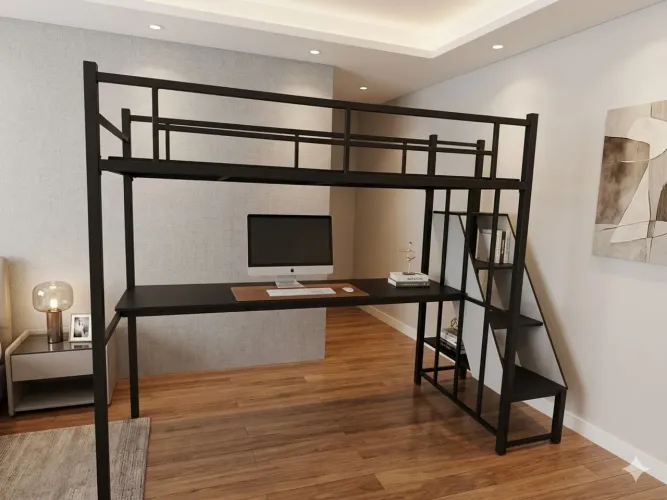 Cama Loft com Escrivaninha em Ferro - Moderna e Funcional para Espaços Pequenos 