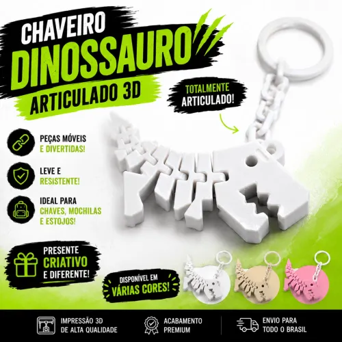 Chaveiro Dinossauro Articulado em Impressão 3D