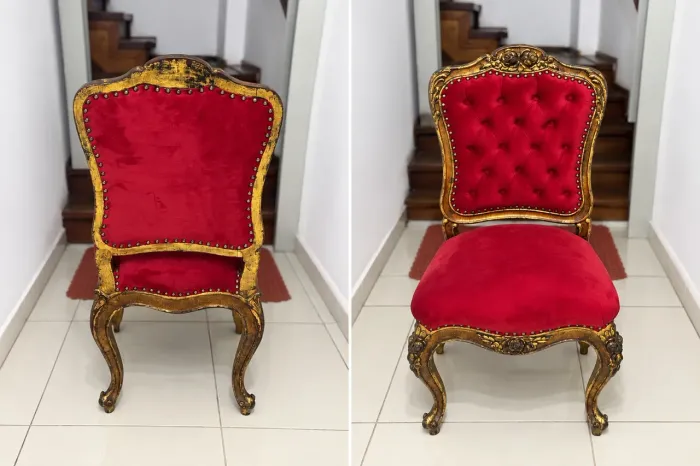 Cadeira Clássicas Luis XV em Veludo Vermelho - Sofisticação e Charme