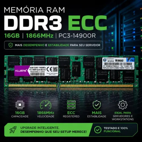 Memória RAM DDR3 ECC Server 16GB 1866MHz KLLISRE / HP