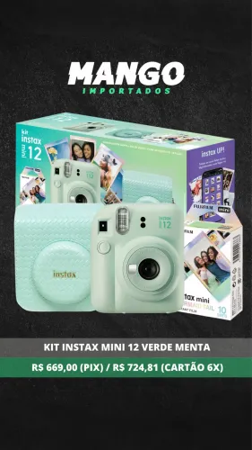 Kit Câmera Instax Mini 12 com Bolsa e Filmes - Verde