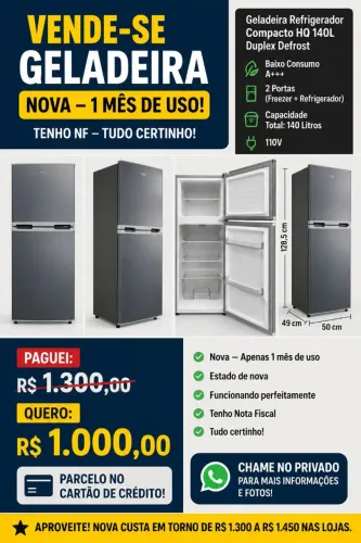 Vende-se Geladeira nova 1 mês de uso 