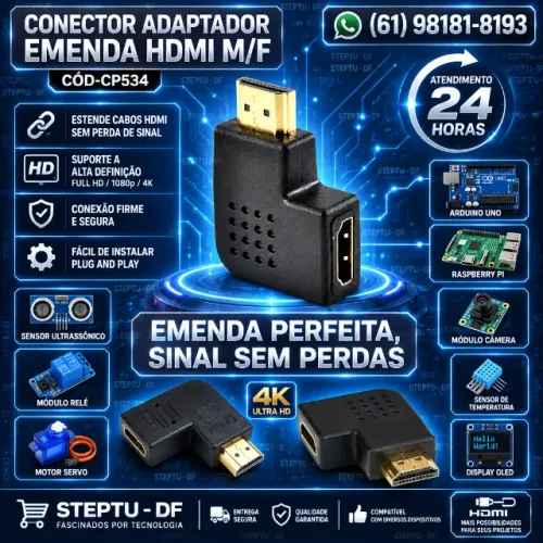 Conector Adaptador Emenda Hdmi M/f Vire A Esquerda Arduino Automação COD-CP534