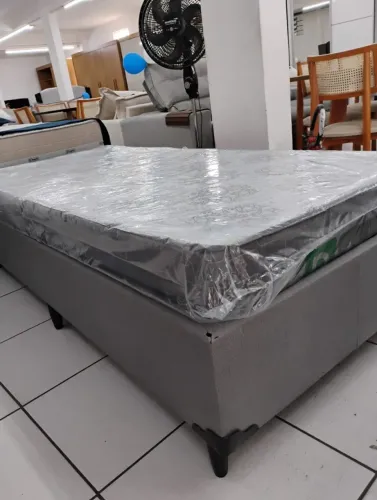 Colchão Solteiro D20 + Cama Base Baú Solteiro Cinza Fumaça
