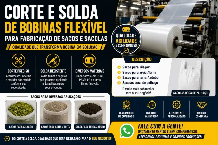 Serviço de Corte e Solda de Bobinas Plásticas Solda Fundo e Solda Lateral 