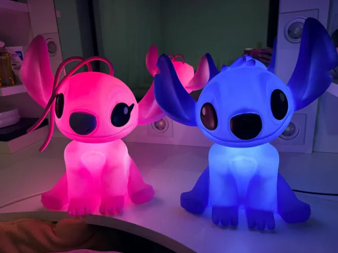 Kit Abajur Luminária Oficial Disney - Stitch e Angel