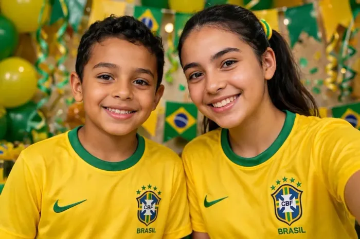 Camisa do Brasil infantil e juvenil 3D Premium unissex Tam 8 ou 14 anos