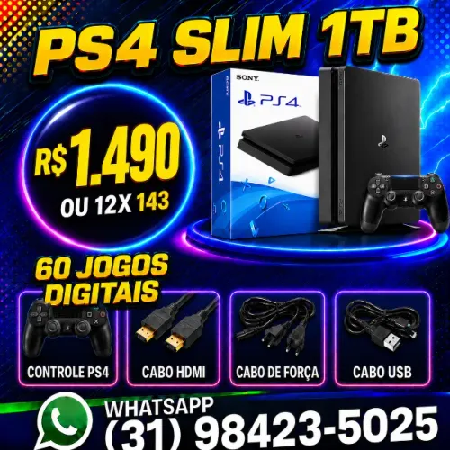 PS4 SLIM 1TB COM 61 JOGOS e GARANTIA O6 MES I LOJA FISICA