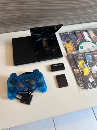 PlayStation 2 Slim + 15 Jogos em DVD + Conversor HDMI