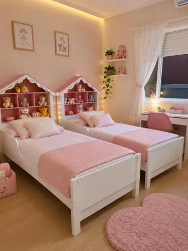 Cama de solteiro infantil Princesa rosa e branco