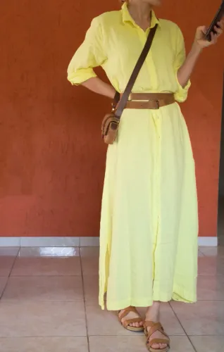 vestido chemise maxi de linho puro