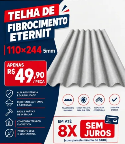 Telha fibrocimento 5mm - $49,90