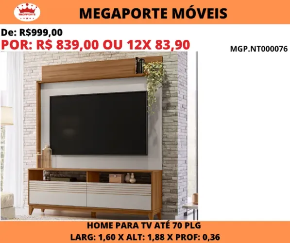 Painel Home 1,60 para Tv até 70Plg