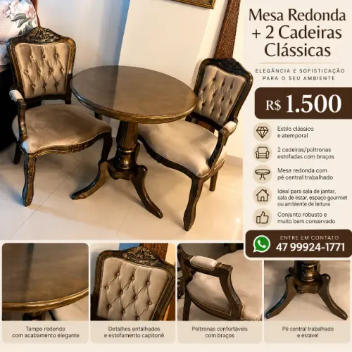 Mesa com 2 cadeiras clássicas