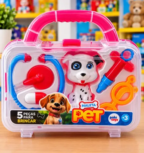 Maleta Pet Veterinária Infantil - Kit Médico com 5 Peças