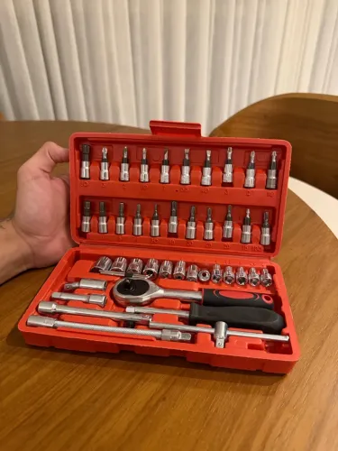 Kit de Ferramentas Completo 46 Peças | Inclui Catraca, Soquete e Chave Allen