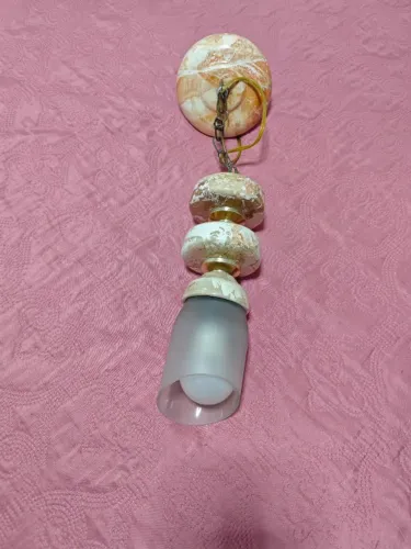 Lustre Pendente Vintage em Cerâmica Marmorizada e Vidro Fosco