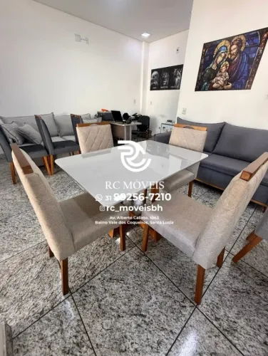 Mesa de jantar 1,20x0,80 Tampo Vidro + 4 Cadeiras Madeira maciça