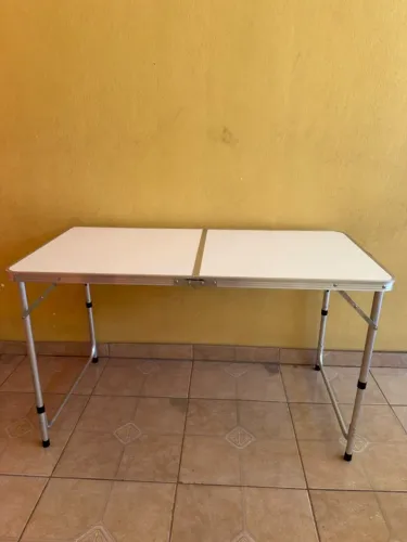 Mesa Dobravel Vira Maleta Camping Praia 120cm X 60cm Retangular Branca Marca MFL